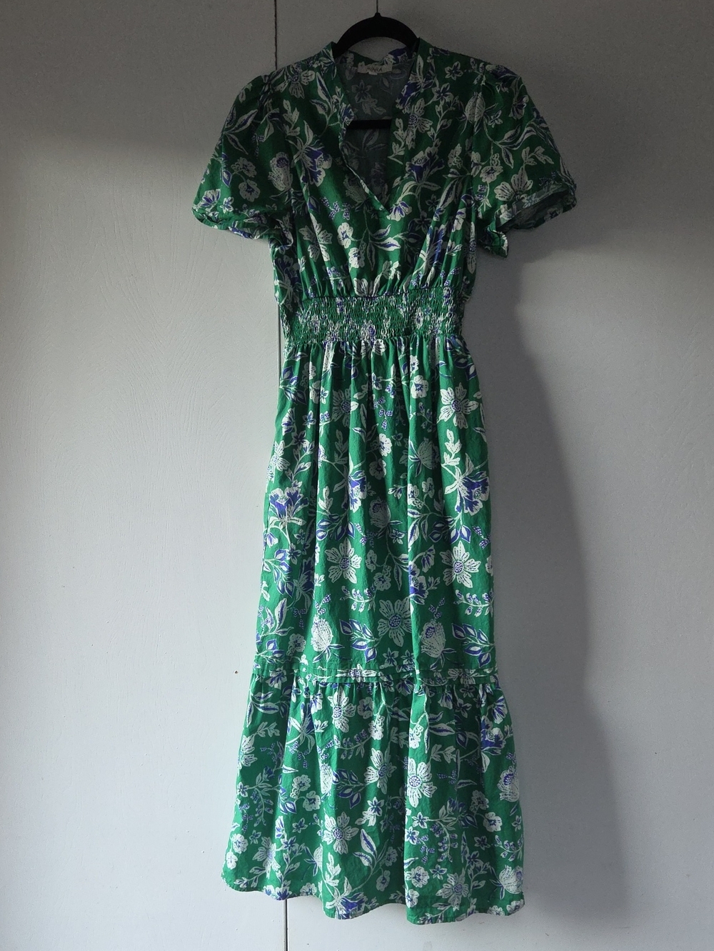 Green Floral Isabella Maxi Dress with Smocked Waist